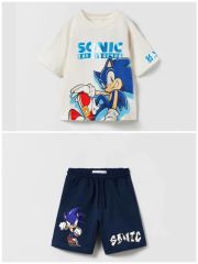 Yeni Sezon Erkek Çocuk Sonic Baskılı Alt-Üst Şortlu Takım