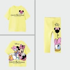 Yeni Sezon Kız Çocuk Daisy&Minnie Baskılı Alt-Üst Taytlı Takım