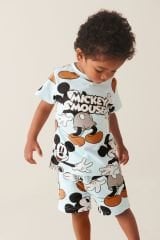 Yeni Sezon Erkek Çocuk Mickey Mouse Baskılı Pamuklu T-shirt ve Şortlu Alt-Üst İkili Yazlık Takım