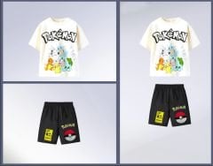 Yeni Sezon Erkek Çocuk Pokemon Baskılı Bisiklet Yaka Pamuklu T-shirt ve Şortlu İkili Yazlık Takım