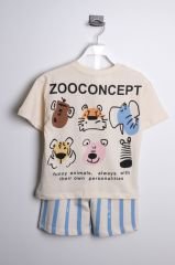 Yeni Sezon Erkek Çocuk Zoo Concept Baskılı Alt-Üst Şortlu Takım