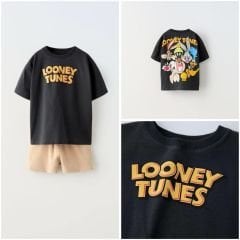Yeni Sezon Erkek Çocuk Looney Tunes Baskılı Alt-Üst Şortlu İkili Takım