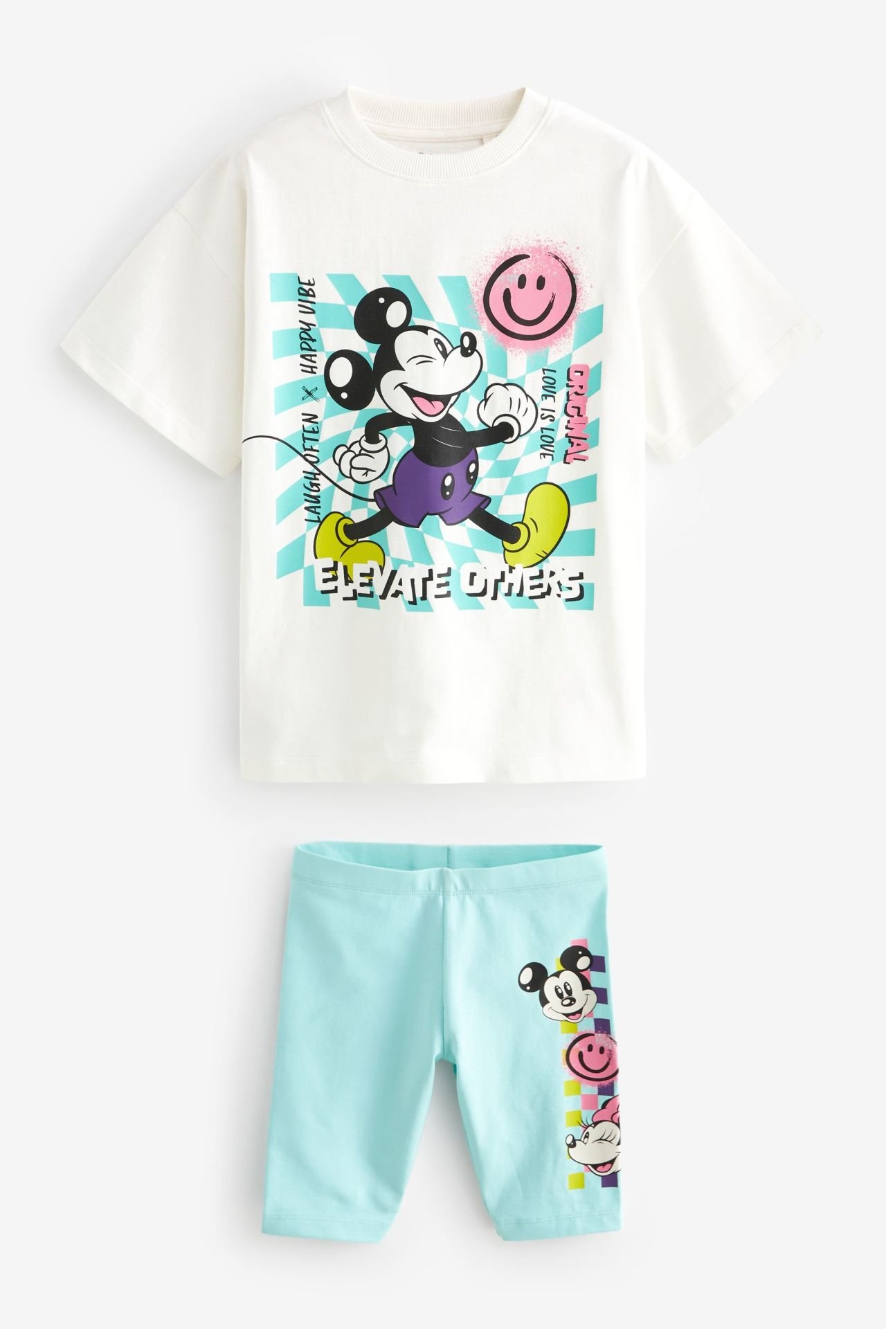 Yeni Sezon Kız Çocuk Mickey Mouse Baskılı T-Shirt ve Biker Fitilli Taytlı Takım