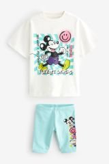 Yeni Sezon Kız Çocuk Mickey Mouse Baskılı T-Shirt ve Biker Fitilli Taytlı Takım