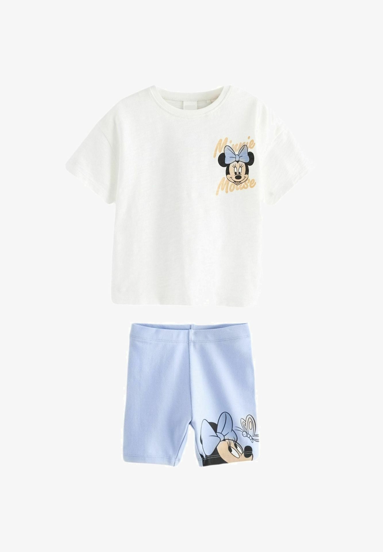 Yeni Sezon Kız Çocuk Minnie Mouse Baskılı Pamuklu T-shirt ve Biker Fitilli Taytlı Alt-Üst Takım