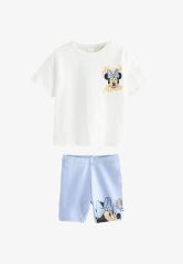 Yeni Sezon Kız Çocuk Minnie Mouse Baskılı Pamuklu T-shirt ve Biker Fitilli Taytlı Alt-Üst Takım