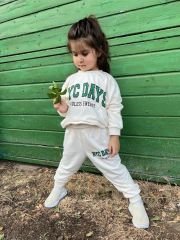 Yeni Sezon Unisex Çocuk NYC Days Baskılı Bisiklet Yaka Alt-Üst Takım