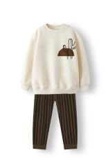 Yeni Sezon Erkek Çocuk Baskılı Pamuklu 3 İplik Şardonsuz Sweatshirt ve Jogger Pantolonlu İkili Takım