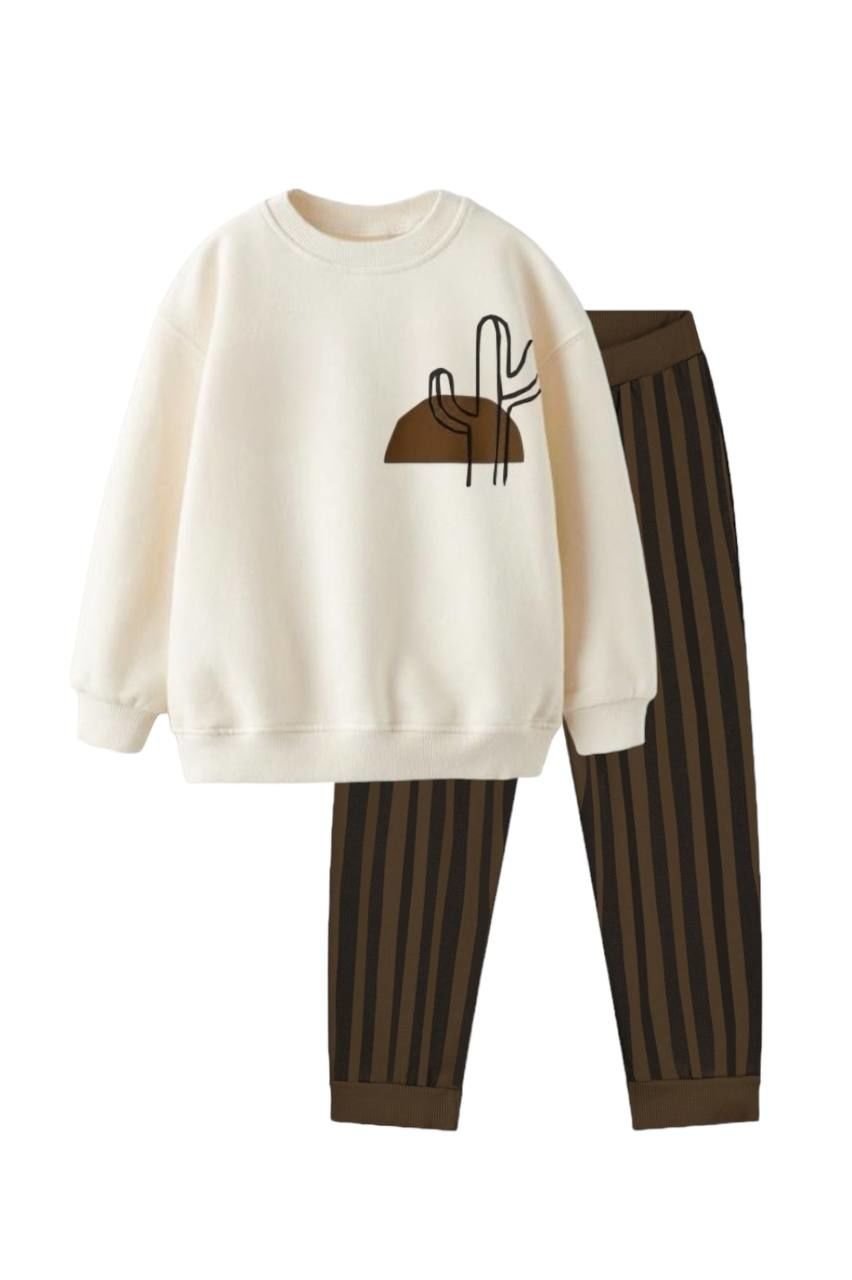 Yeni Sezon Erkek Çocuk Baskılı Pamuklu 3 İplik Şardonsuz Sweatshirt ve Jogger Pantolonlu İkili Takım