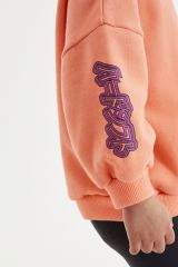 Yeni Sezon Kız Çocuk Baskılı Pamuklu 3 İplik Şardonsuz Sweatshirt ve Fitilli Taytlı Alt-Üst Takım