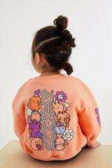 Yeni Sezon Kız Çocuk Baskılı Pamuklu 3 İplik Şardonsuz Sweatshirt ve Fitilli Taytlı Alt-Üst Takım